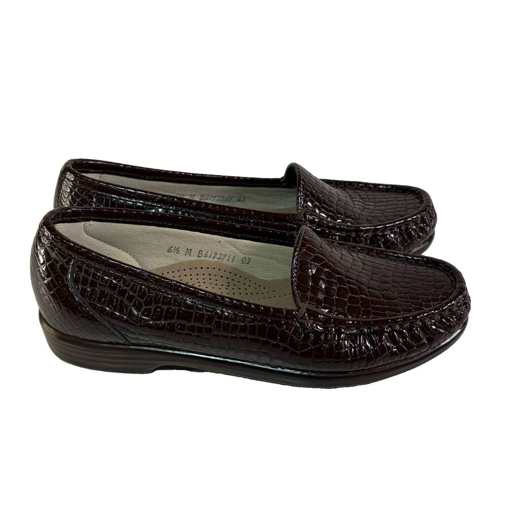 SAS Simplify Loafers Shoes Womens Size 6.5M Brown Patent Croc Leather Orthotic